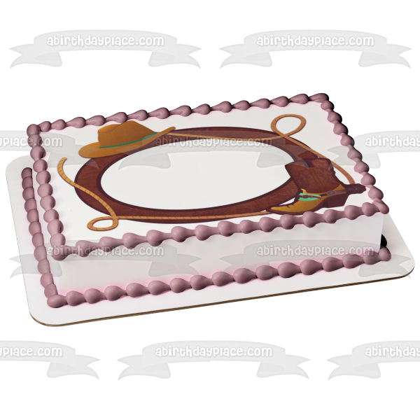 Marco de imagen comestible para decoración de tarta con sombrero de vaquero, botas, lazo y cuerda, ABPID04392 