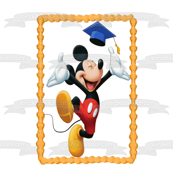 Mickey Mouse Throwing a Graduation Cap Edible Cake Topper Image ABPID04416