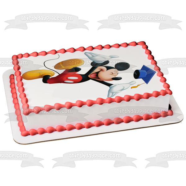 Mickey Mouse Throwing a Graduation Cap Edible Cake Topper Image ABPID04416