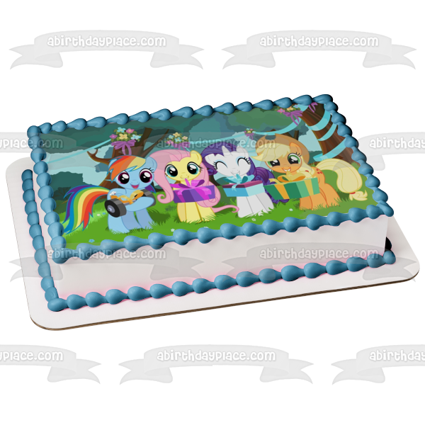 My Little Pony Rainbow Dash Fluttershy Rarity Applejack and Party Gifts Edible Cake Topper Image ABPID04422