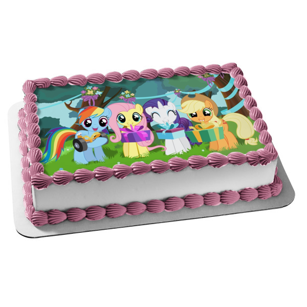 My Little Pony Rainbow Dash Fluttershy Rarity Applejack and Party Gifts Edible Cake Topper Image ABPID04422