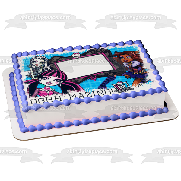 Monster High Ughh... Mazing Draculaura Clawdeen Wolf y Frankie Stein Marco de imagen comestible para decoración de tarta ABPID04465 