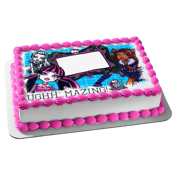 Monster High Ughh... Mazing Draculaura Clawdeen Wolf y Frankie Stein Marco de imagen comestible para decoración de tarta ABPID04465 