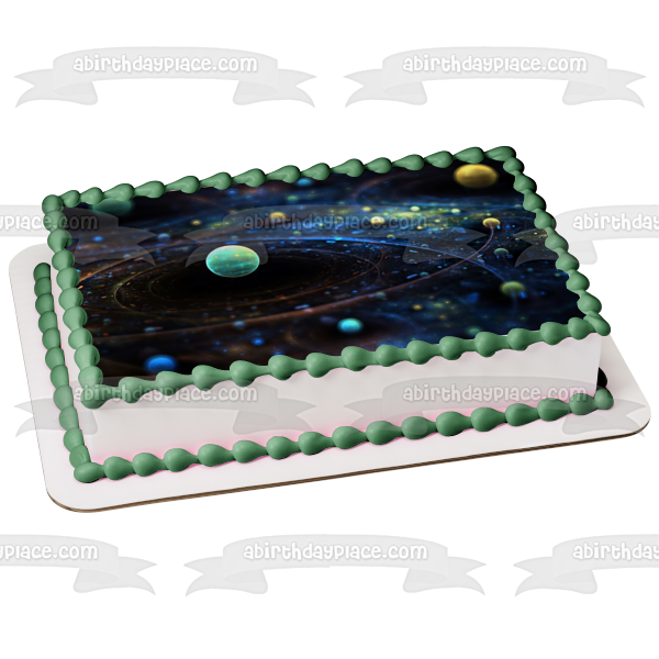 Imagen de decoración comestible para tarta con órbitas de planetas del espacio exterior ABPID04471 