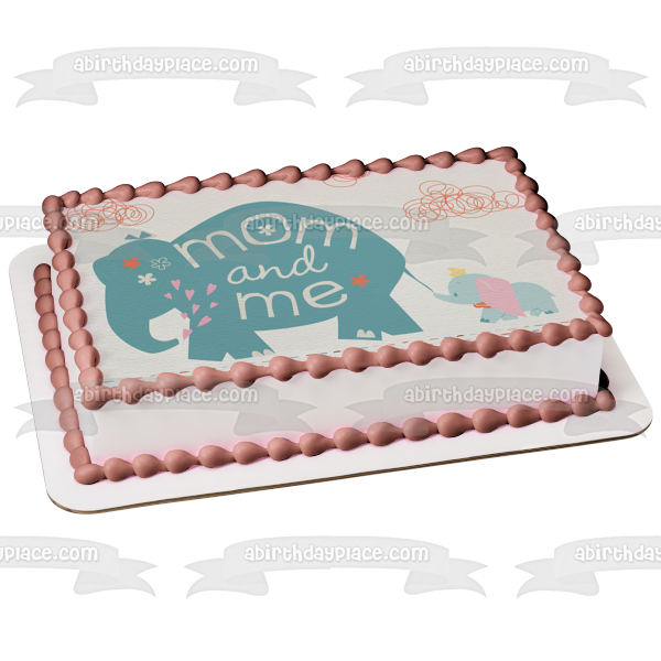 Baby Shower Elephant Mom and Me Edible Cake Topper Image ABPID04503