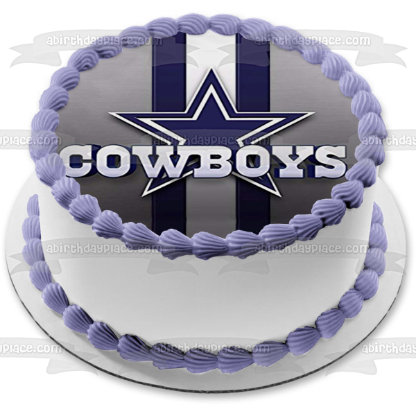 Imagen comestible para decoración de tarta con logotipo de los Dallas Cowboys, fútbol americano, NFL, fondo de rayas azules, ABPID27776 