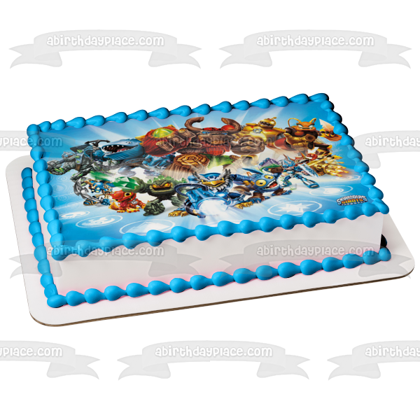 Skylanders Giants Bouncer Tree Rex with a Blue Background Edible Cake Topper Image ABPID04628