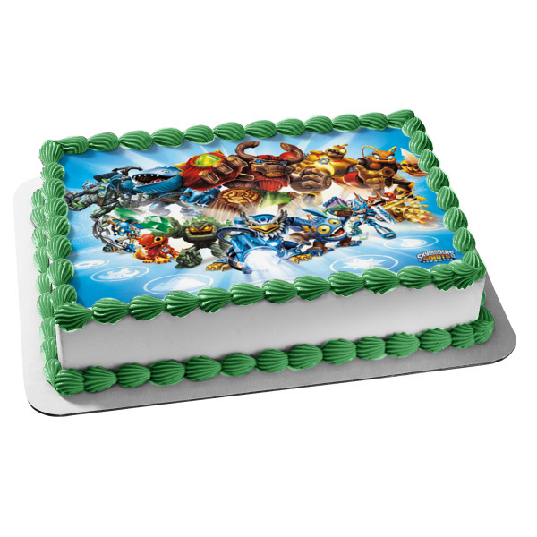 Skylanders Giants Bouncer Tree Rex with a Blue Background Edible Cake Topper Image ABPID04628