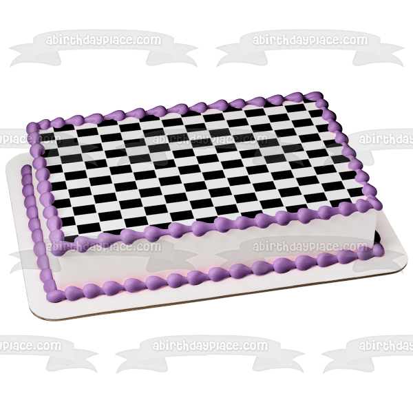 Adorno comestible para tarta con diseño de tablero de ajedrez y bandera a cuadros, imagen ABPID04663 