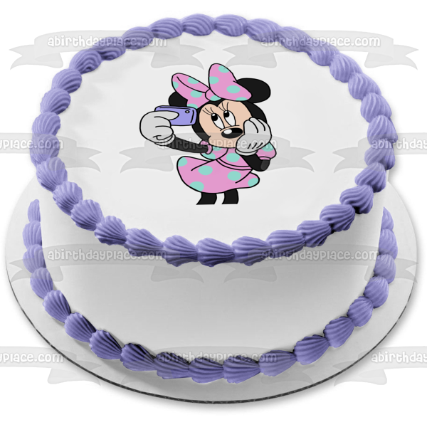 Minnie Mouse Taking a Cell Phone Selfie Edible Cake Topper Image ABPID04731