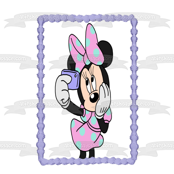 Minnie Mouse Taking a Cell Phone Selfie Edible Cake Topper Image ABPID04731