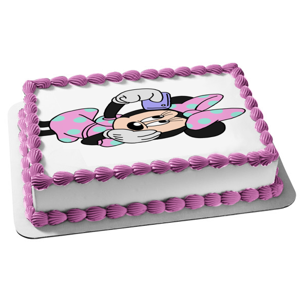 Minnie Mouse Taking a Cell Phone Selfie Edible Cake Topper Image ABPID04731