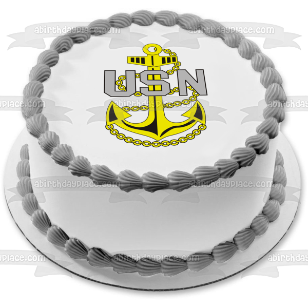 Imagen comestible para decoración de tarta con logotipo de ancla de la Marina de los Estados Unidos de Usn ABPID04736 