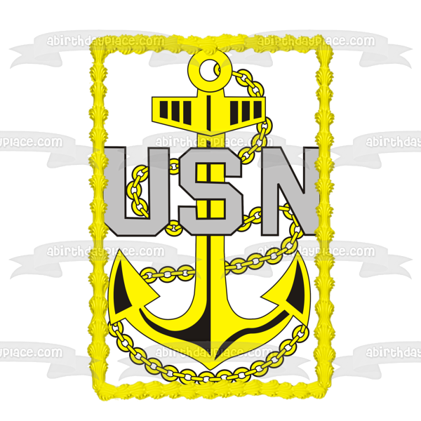 Imagen comestible para decoración de tarta con logotipo de ancla de la Marina de los Estados Unidos de Usn ABPID04736 