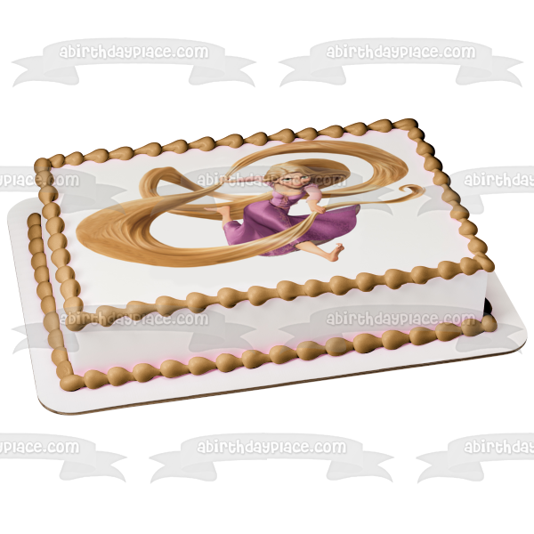 Tangled Rapunzel Running with Hair Edible Cake Topper Image ABPID04750