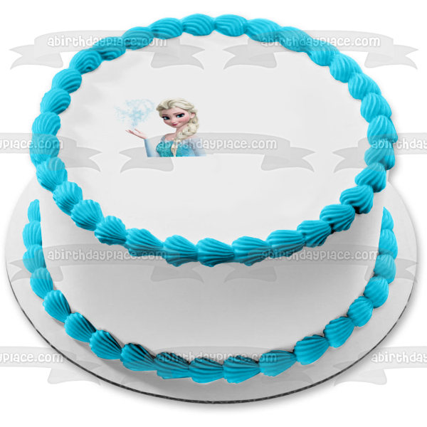 Imagen comestible para decoración de tarta comestible de Elsa de Frozen haciendo nieve con fondo blanco ABPID04792 