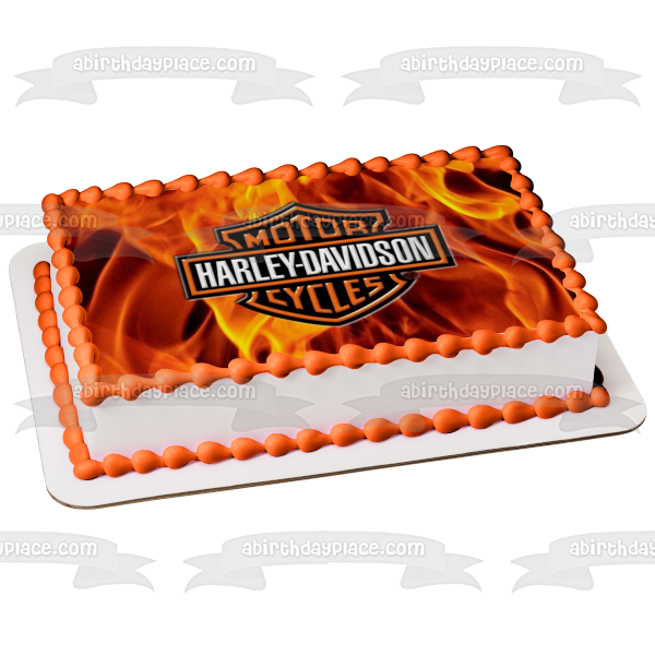 Harley-Davidson Motor Cycles Logo Fondo llameante Imagen comestible para decoración de tarta ABPID04864 