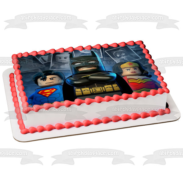 LEGO Batman Superman and Wonder Woman Edible Cake Topper Image ABPID04894