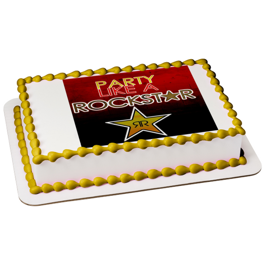 Party Like a Rockstar Energy Drink Edible Cake Topper Image ABPID04943