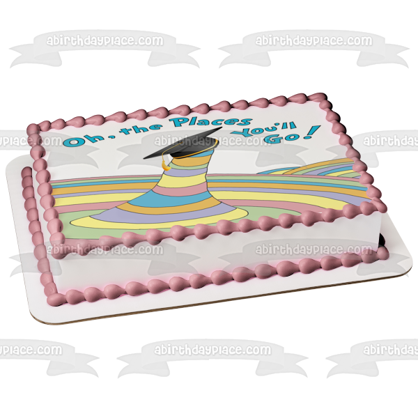 Dr. Seuss Oh, los lugares a los que irás con un birrete de graduación Imagen comestible para decoración de tarta ABPID04970 