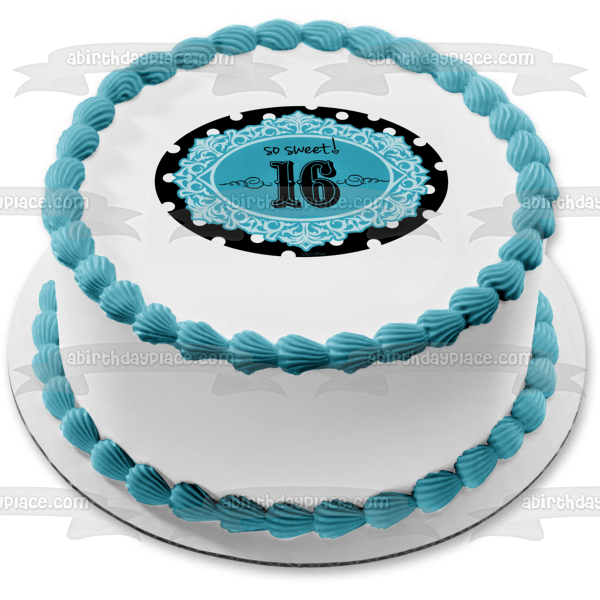 Happy Birthday Sweet 16 Blue Background Edible Cake Topper Image ABPID05001