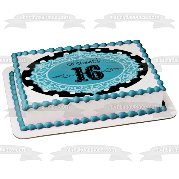 Happy Birthday Sweet 16 Blue Background Edible Cake Topper Image ABPID05001