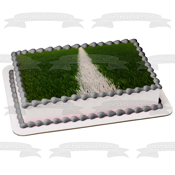 Adorno comestible para tarta con línea blanca de césped de fútbol, ​​imagen ABPID05038 