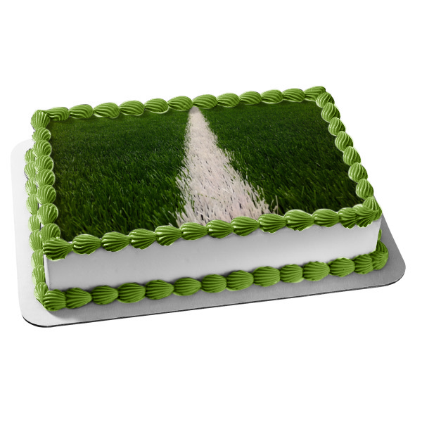 Adorno comestible para tarta con línea blanca de césped de fútbol, ​​imagen ABPID05038 