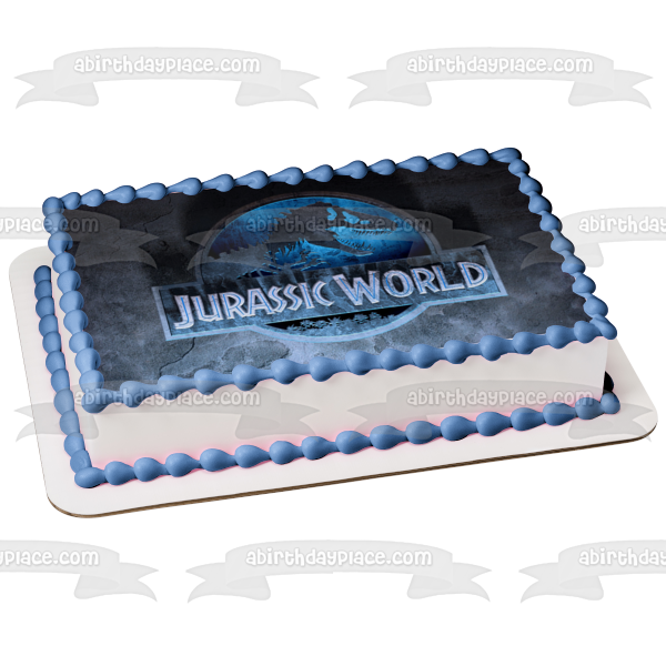 Jurassic World Logo and an  Indominus Rex Edible Cake Topper Image ABPID05054