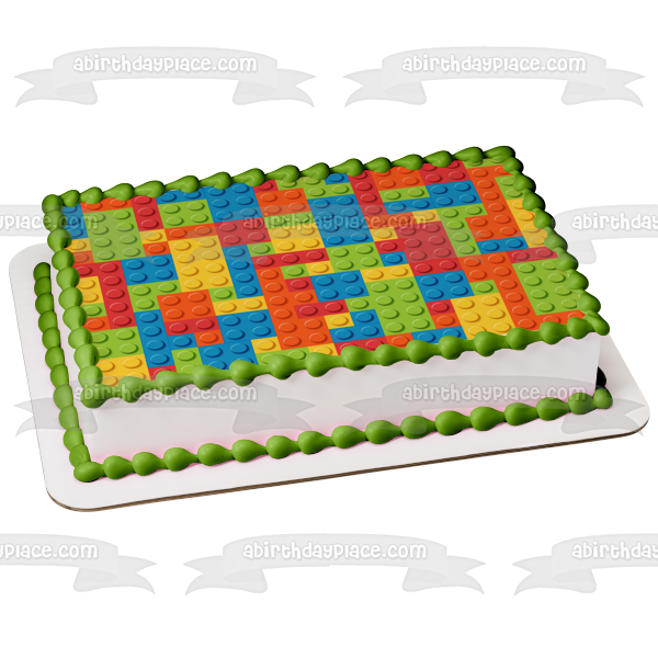 Imagen de decoración comestible para tarta con patrón de bloques de construcción de base LEGO ABPID05082 