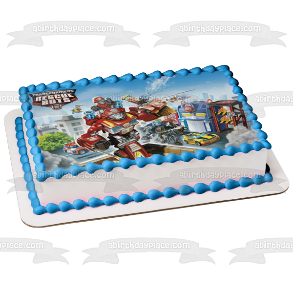 Transformers Rescue Bots Logo Autobots Chase Heatwave Blades Boulder Edible Cake Topper Image ABPID05100