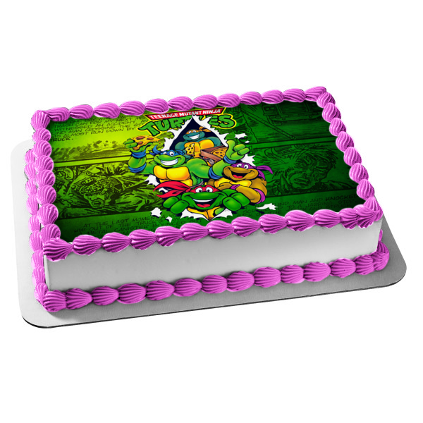 Teenage Mutant Ninja Turtles Donatello Michaelangelo Leonardo Raphael and  Pizza Edible Cake Topper Image ABPID05224