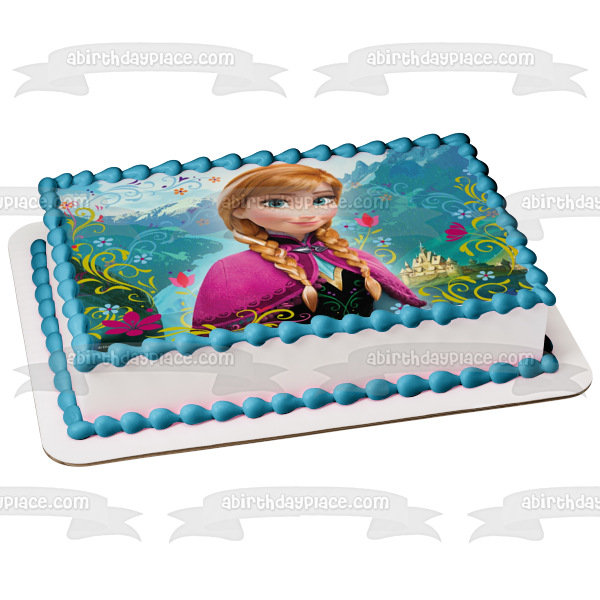 Frozen Anna Castle Mountains Flowers Edible Cake Topper Image ABPID05227