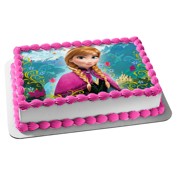 Frozen Anna Castle Mountains Flowers Edible Cake Topper Image ABPID05227