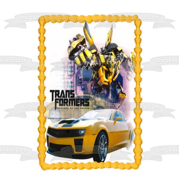 Transformers Reverse of the Fallen Bumblebee Autobot y Goldwheels Imagen comestible para decoración de tarta ABPID05231 