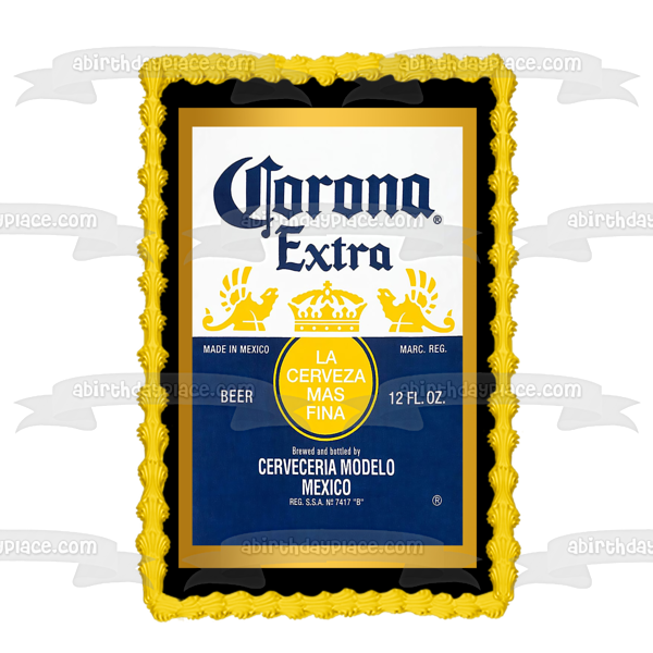 Corona Extra Cerveza México Etiqueta De Alcohol Logo Adorno Comestible Para Pastel Imagen ABPID53560 