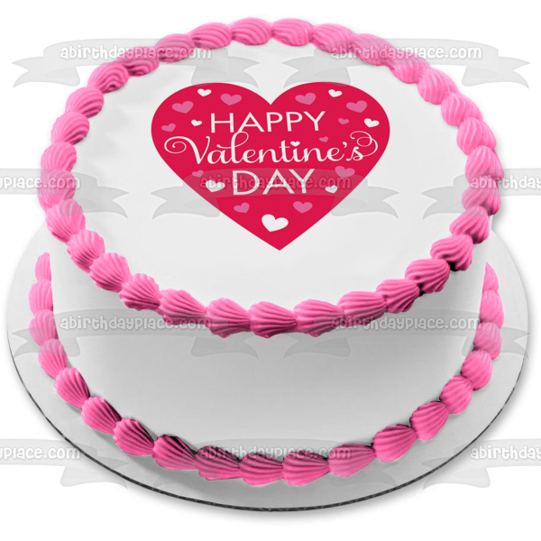 Adorno comestible para tarta con corazones rosas, Feliz día de San Valentín, imagen ABPID53576 