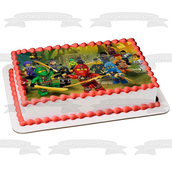 Imagen comestible para decoración de tarta con el logotipo de Ninjago, Kai, Zane, Cole y Jay, ABPID05254 