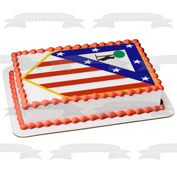 Atletico Madrid Logo Flag Stars Tree and a Dog Edible Cake Topper Image ABPID05262