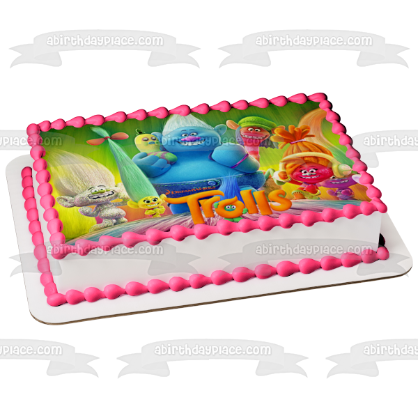 Trolls DJ Suki Smidge Satin Cooper Guy Diamond y Biggie Decoración comestible para tarta Imagen ABPID05277 