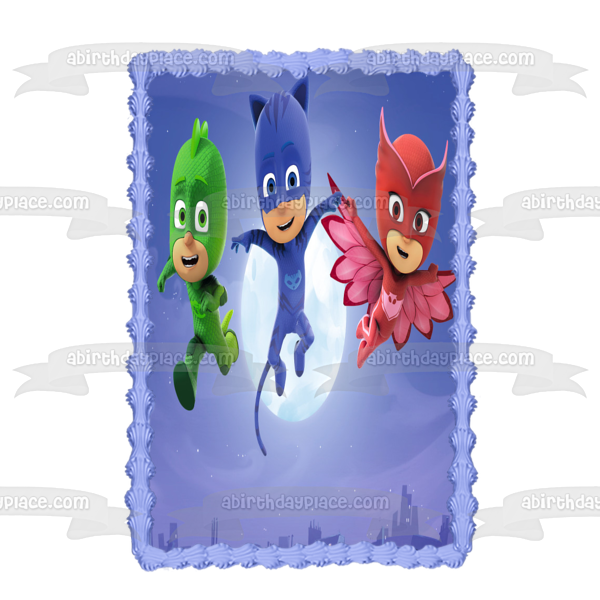 Pj Masks Owlette Catboy and Gekko Flying Edible Cake Topper Image ABPID05309