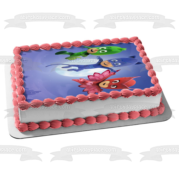 Pj Masks Owlette Catboy and Gekko Flying Edible Cake Topper Image ABPID05309