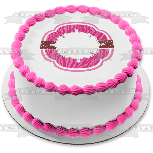 Marco de imagen comestible para decoración de tarta con lunares y rayas de cebra rosa ABPID05333 