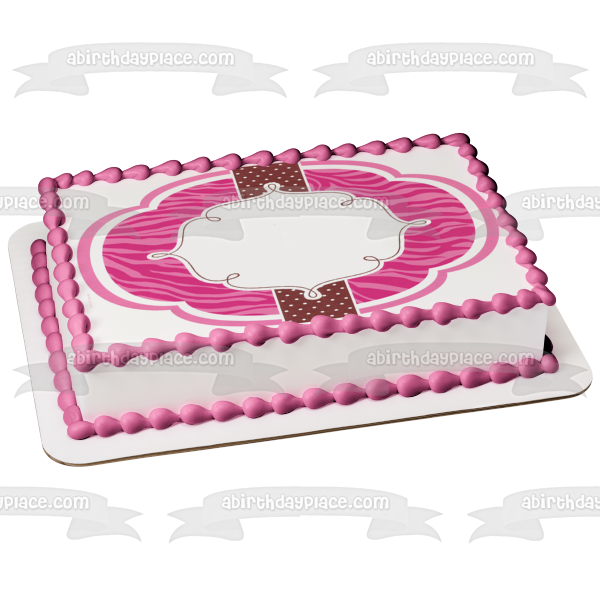 Marco de imagen comestible para decoración de tarta con lunares y rayas de cebra rosa ABPID05333 