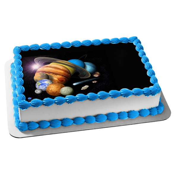 Imagen comestible para tarta con sistema solar, planetas, luna, tierra, Saturno, ABPID05377 