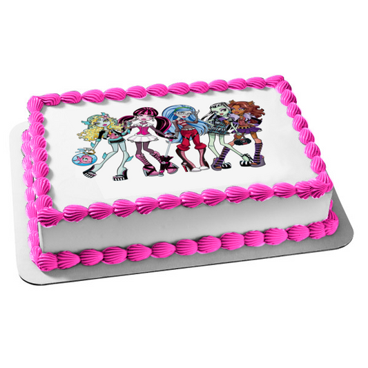 Monster High Clawdeen Wolf Lagoona Blue Cleo De Nile Draculaura y Frankie Steins Imagen comestible para decoración de tarta ABPID05427 