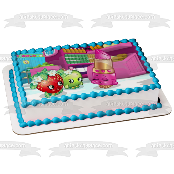 Shopkins Lippy Lips Apple Blossomand Strawberry Kiss - Decoración comestible para tarta, imagen ABPID05481 