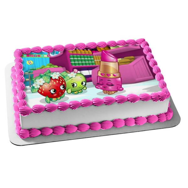 Shopkins Lippy Lips Apple Blossom Strawberry Kiss Edible Cake Topper Image ABPID05481