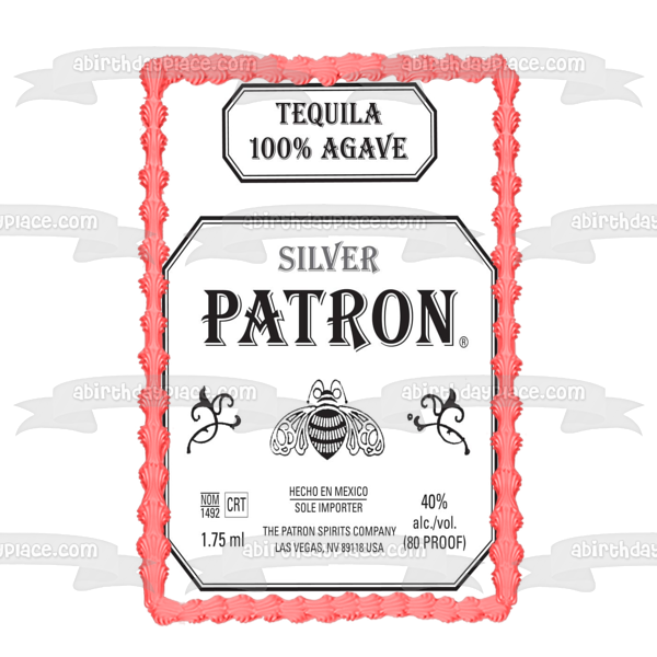 Imagen de decoración comestible para tarta con logotipo de agave de tequila patrón plateado ABPID05537 