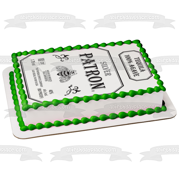 Imagen de decoración comestible para tarta con logotipo de agave de tequila patrón plateado ABPID05537 